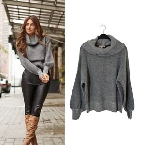 NWT New EXPRESS x Negin Mirsalehi Gray Cowl Neck Oversized Sweater Size L‎